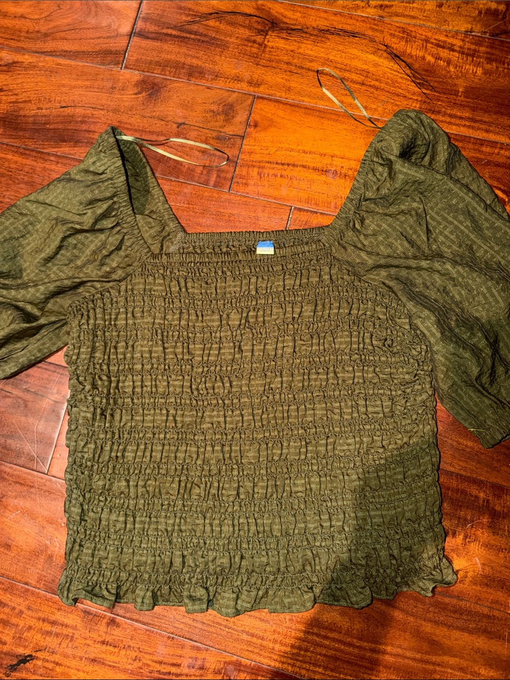 Old Navy Olive Green Smocked Puff Sleeve Top